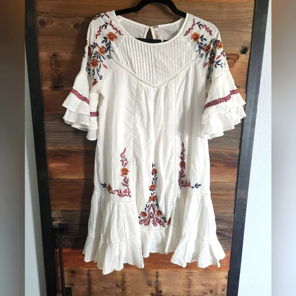 Free People | Dresses | Free People White Floral Embroidered Mini Dress |  Poshmark